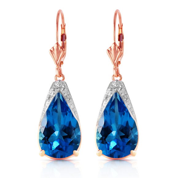 Galaxy Gold Products Jewelry - 14K. GOLD LEVERBACK EARRINGS WITH NATURAL BLUE TOPAZ (Rose Gold)